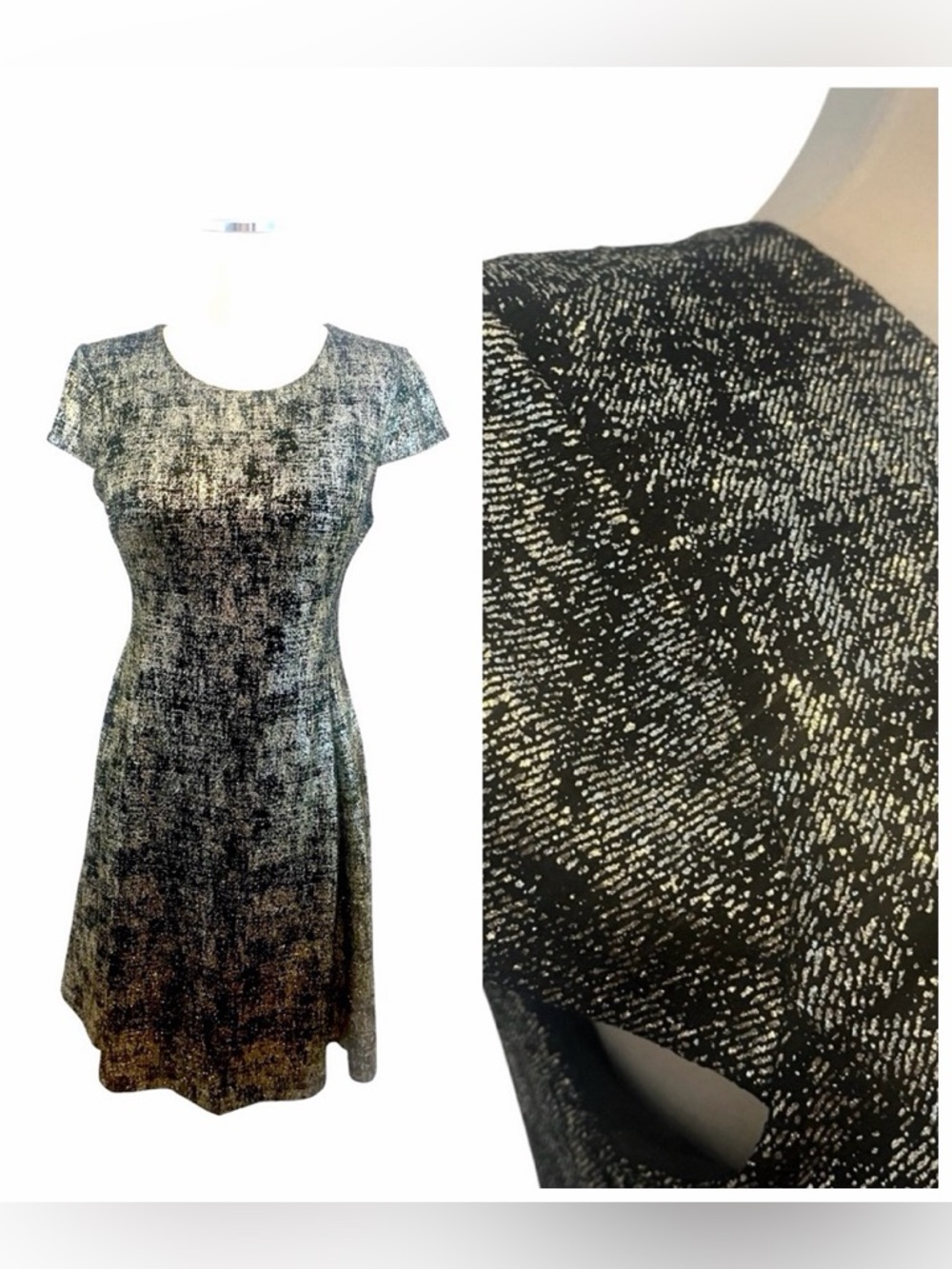 Alfani Black and Gold Metallic Textured Mini Dress Sz 6P